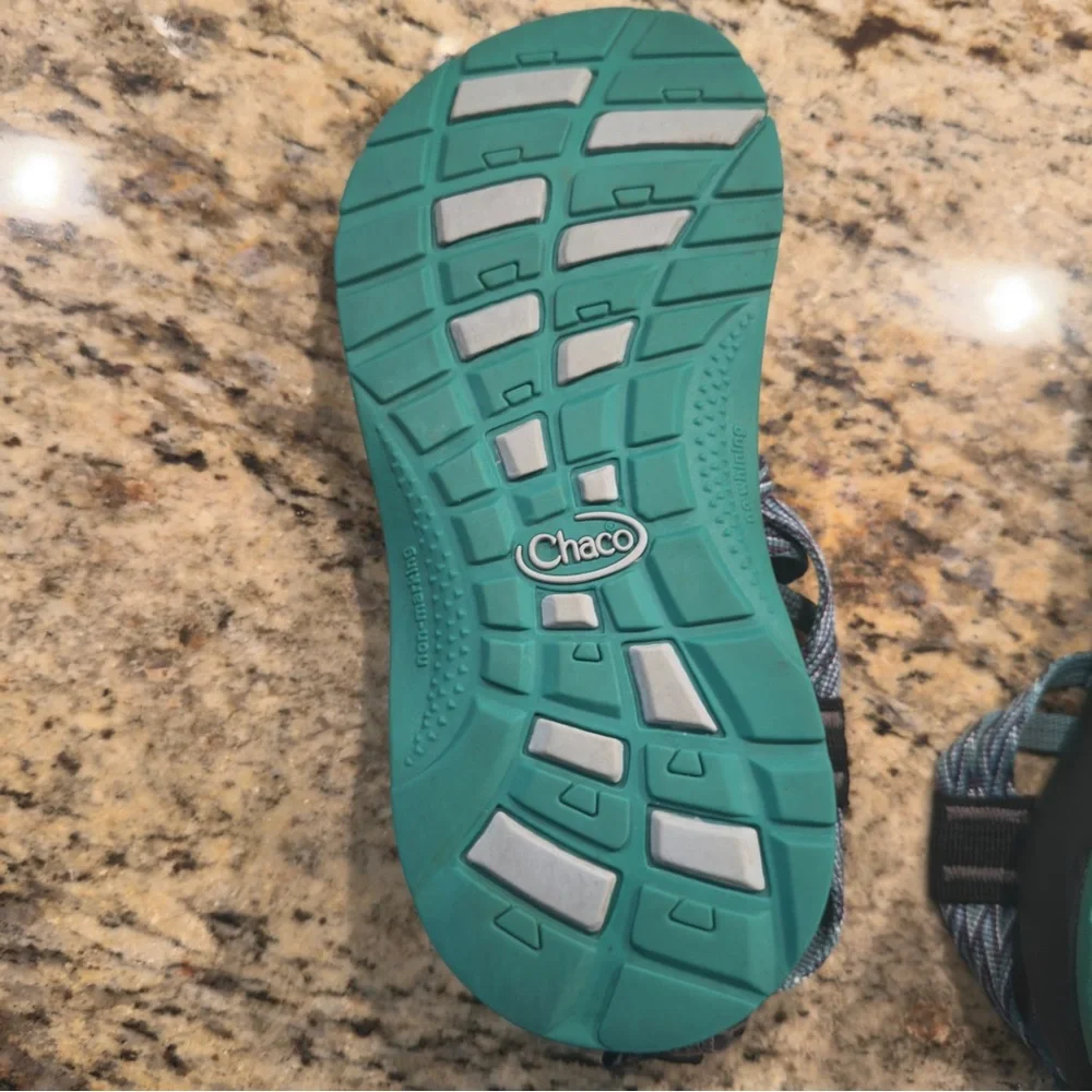 Chaco Strappy Sandals in Black with Teal and Blue Braided Straps